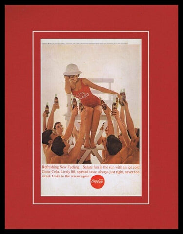 1963 Coca Cola Coke Female Lifeguard Framed 11x14 ORIGINAL Vintage Advertisement