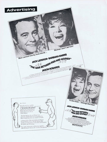 War Between Men and Women 1972 ORIGINAL Vintage 9x12 Industry Ad Jack Lemmon