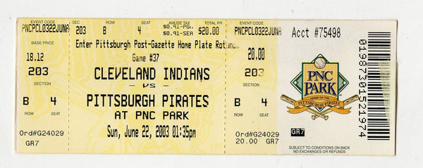 June 22 2003 Cleveland @ Pittsburgh Pirates Ticket CC Sabathia Win + Hit