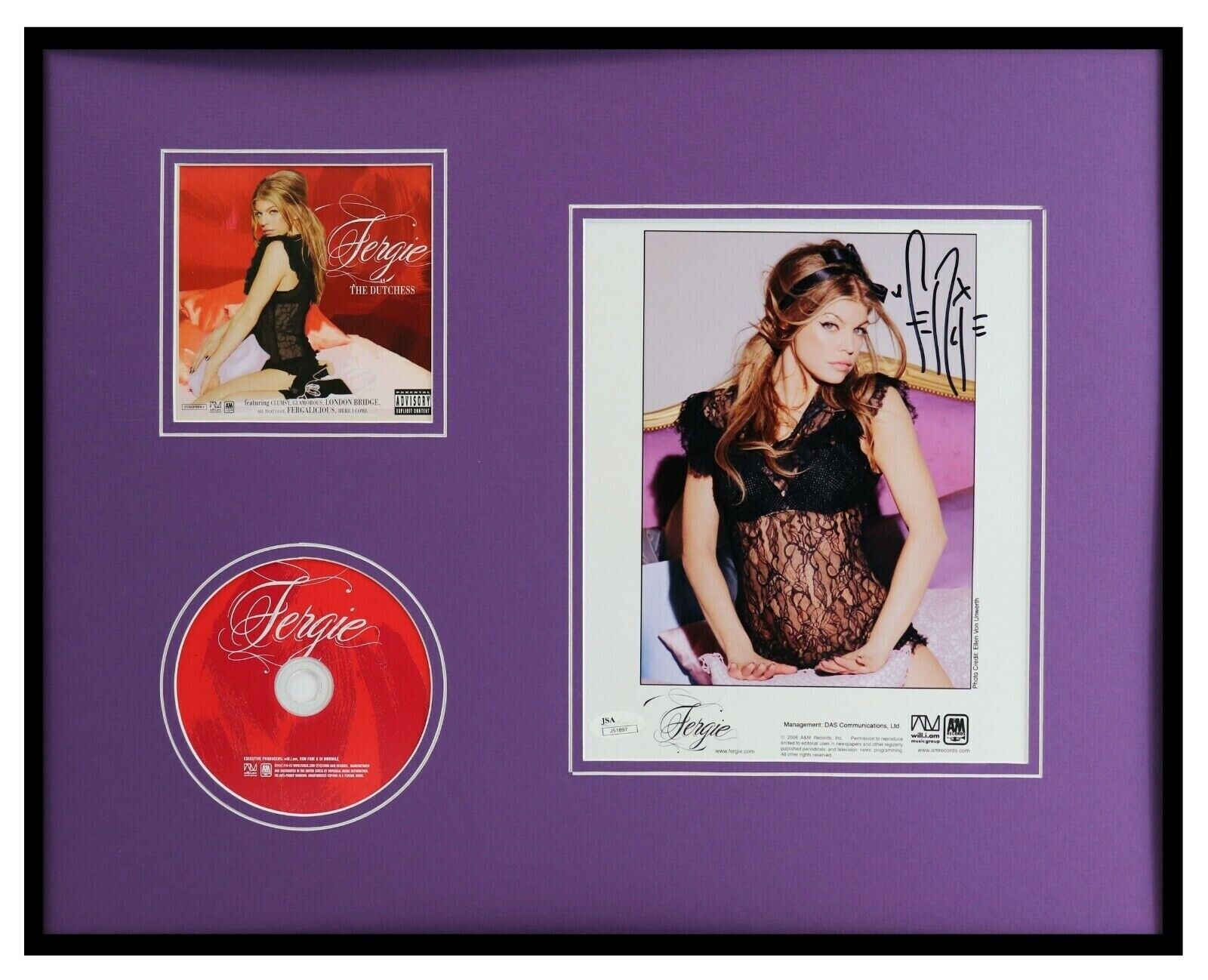 Fergie Signed Framed 16x20 CD & Photo Set JSA Black Eyed Peas The Dutchess