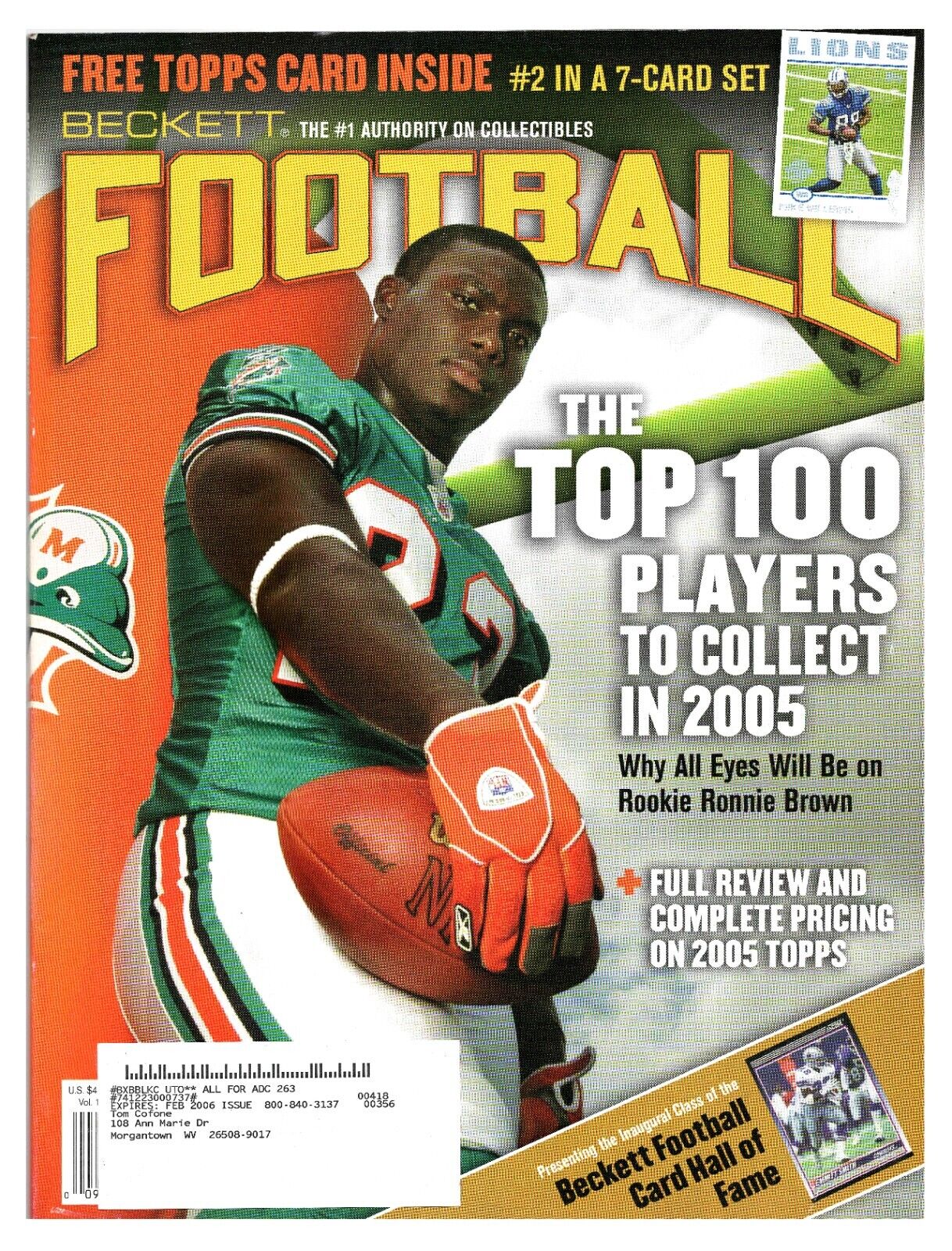 VINTAGE 2005 Beckett Football Magazine Ronnie Brown Dolphins Auburn