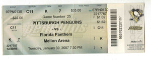 Jan 30 2007 Florida Panthers @ Pittsburgh Penguins Ticket MA Fleury Shutout