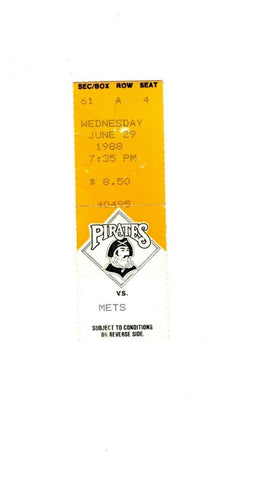 June 29 1988 NY Mets @ Pittsburgh Pirates Ticket Bobby Bonilla HR