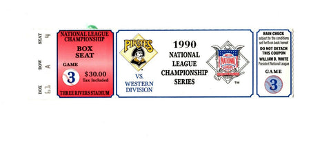 Vintage 1990 NLCS Game 3 Cincinnati Reds @ Pittsburgh Pirates Ticket Reds Win 