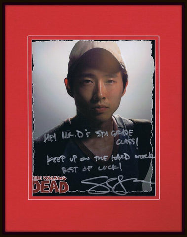 Steven Yeun Signed Framed 11x14 Photo Display w/ Extensive Inscription to School