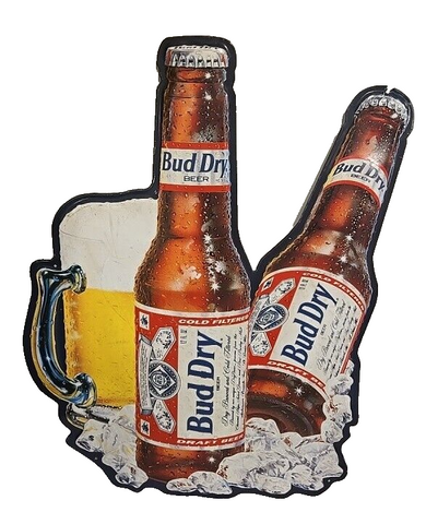 VINTAGE 1990s Budweiser Bud Dry Beer 25" Metal Sign