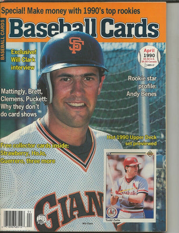 ORIGINAL Vintage Apr 1990 Baseball Cards Magazine w/ Cards Will Clark