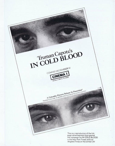 Truman Capote In Cold Blood ORIGINAL Vintage 1967 9x12 Industry Ad 