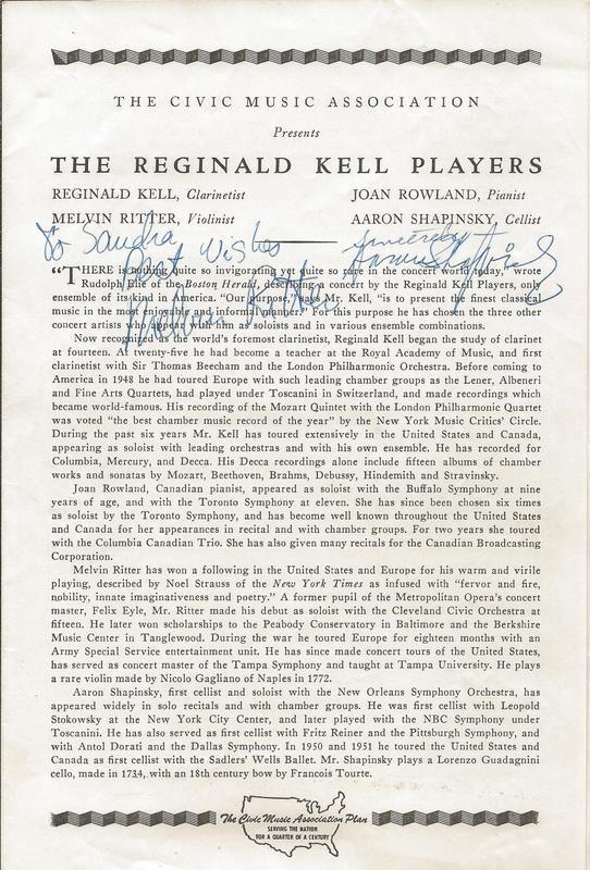 Reginald Kell Players Signed Vintage Program JSA