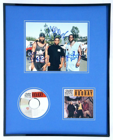 Naughty by Nature Group Signed Framed 16x20 Photo & Hip Hop Hooray CD Display 