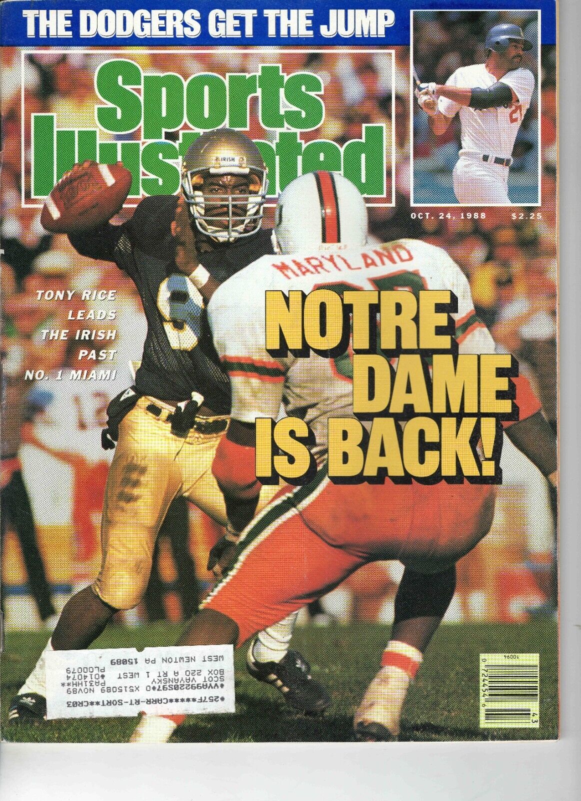 Oct 24 1988 Sports Illustrated Magazine Tony Rice Notre Dame