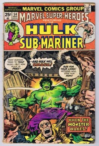 Marvel Super Heroes #54 ORIGINAL Vintage 1975 Hulk Sub Mariner