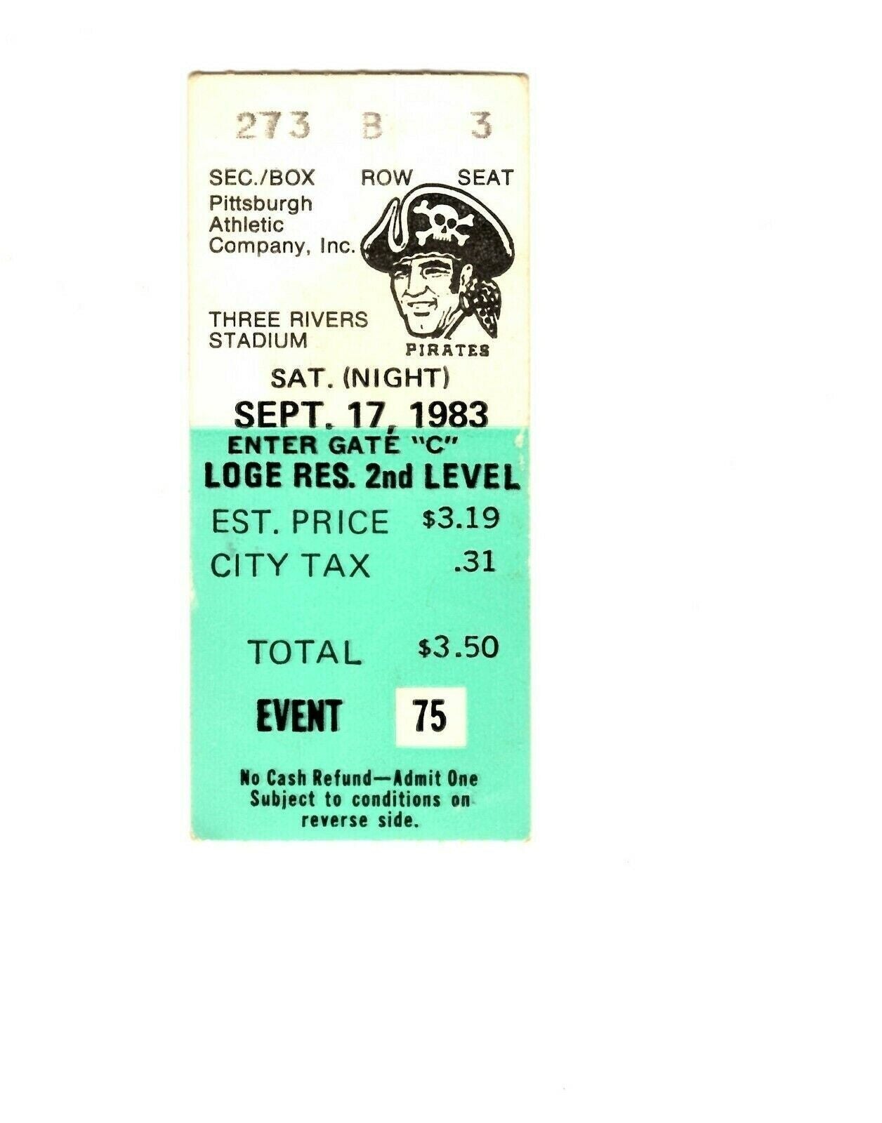 Sep 17 1983 Montreal Expos @ Pittsburgh Pirates Ticket Dale Berra Walkoff