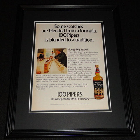 1972 Seagram's 100 Pipers Scotch Whisky 11x14 Framed ORIGINAL Advertisement