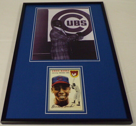 Ernie Banks Framed 12x18 Topps Rookie Card Reprint & Cubs Photo Display