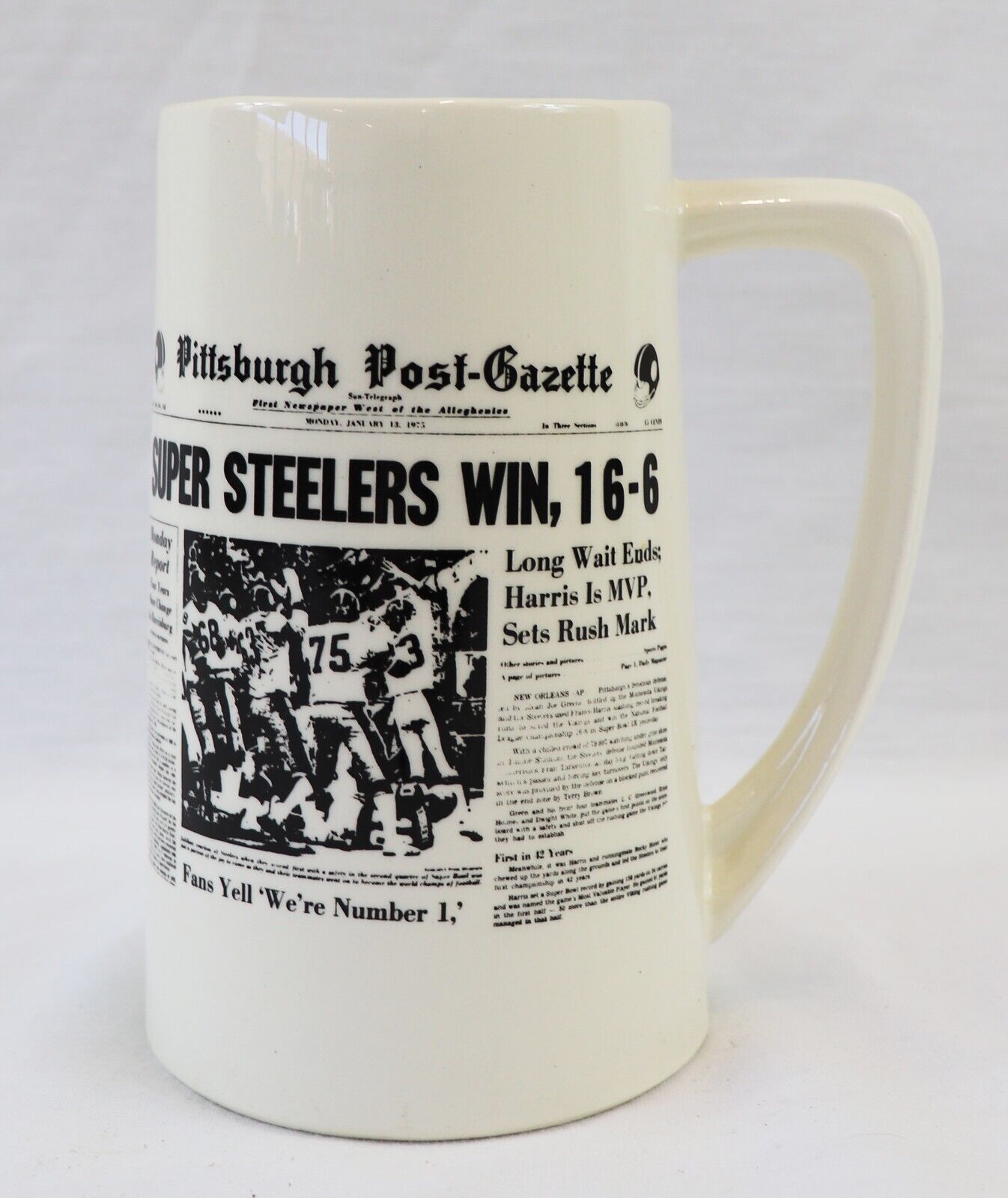 Post Gazette Super Bowl IX Pittsburgh Steelers vs Minnesota Vikings Beer Stein