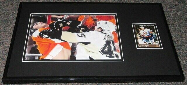 Arron Asham FIGHT Signed Framed 11x17 Photo Display Penguins vs Flyers Playoffs