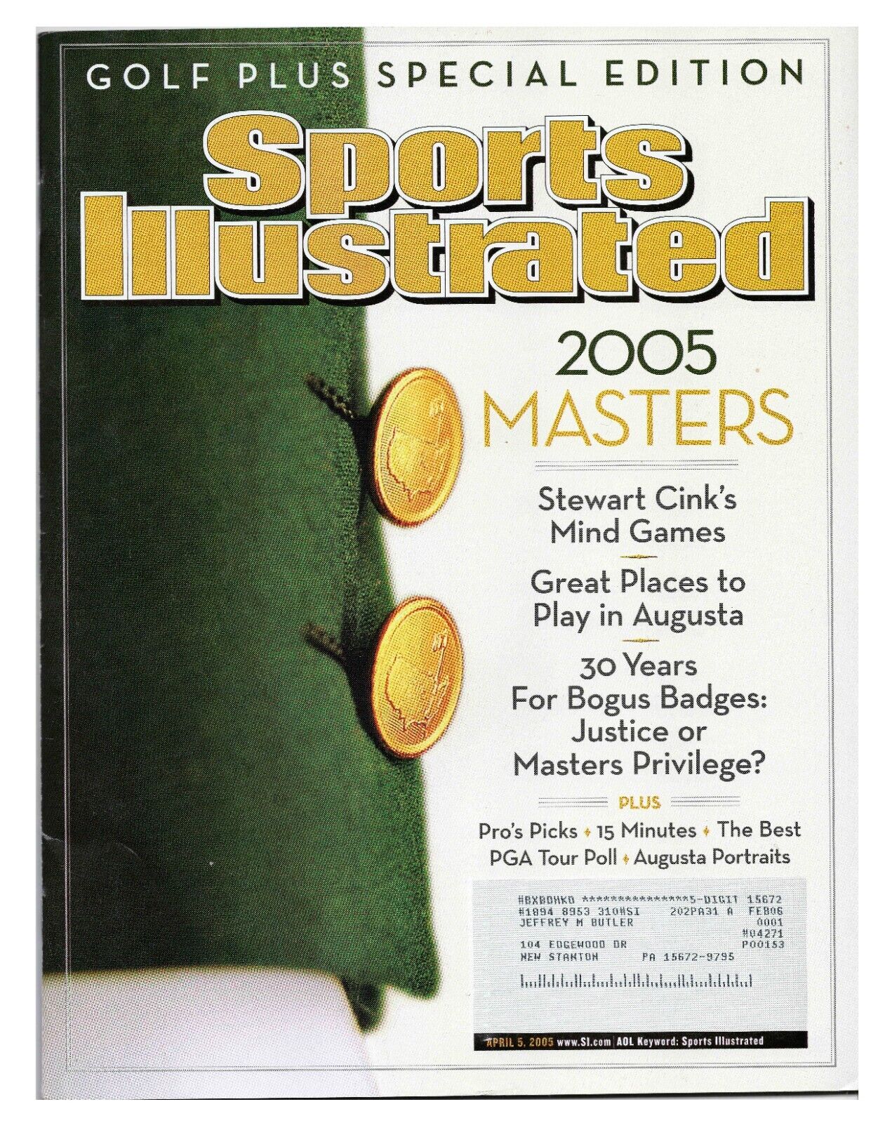 Apr 5 2005 Sports Illustrated Magazine Masters Preview Stewart Cink