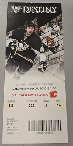 Nov 27 2010 Flames @ Penguins Ticket Sidney Crosby 6th Career Hat Trick