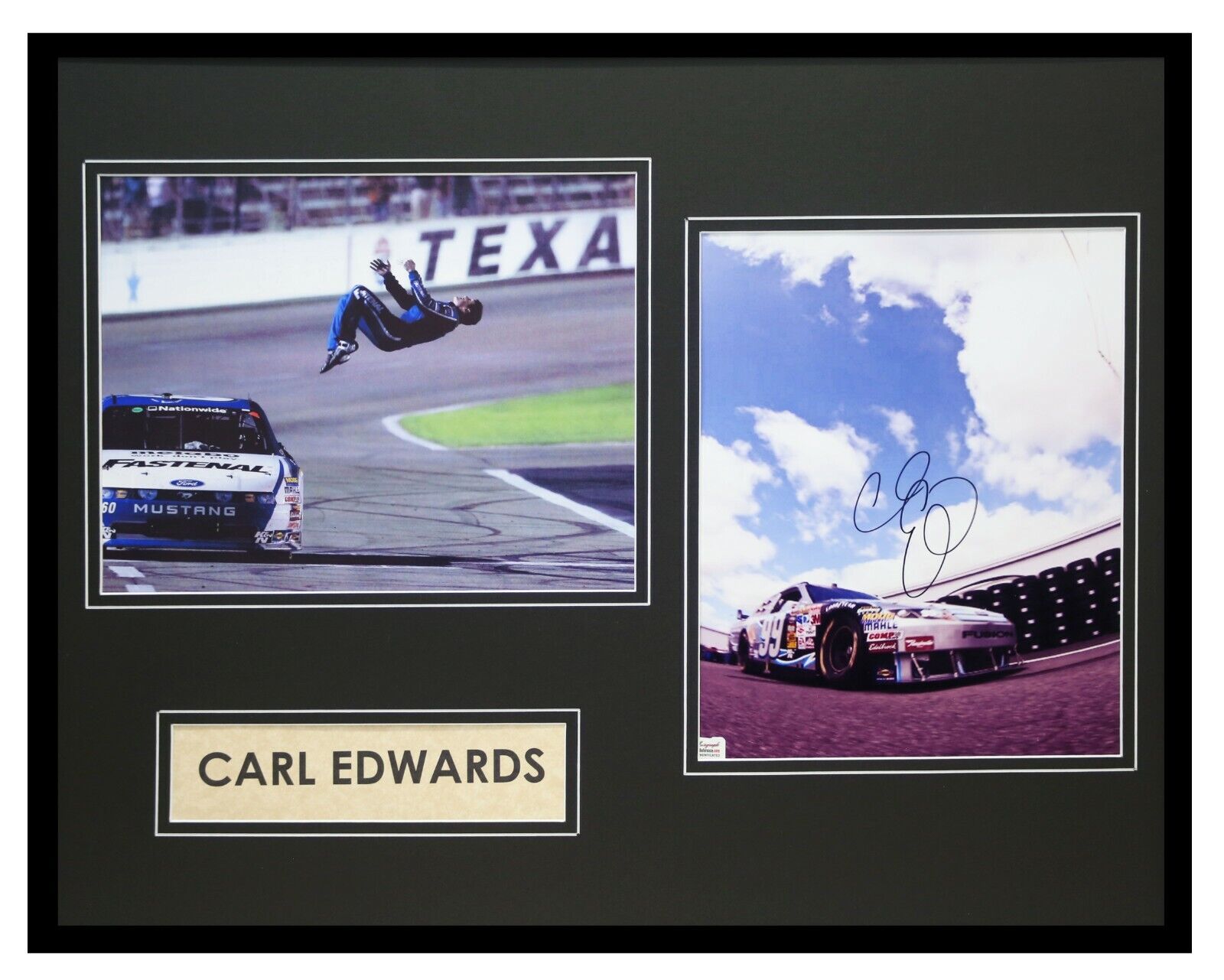 Carl Edwards Signed Framed 16x20 Backflip Photo Display Mustang