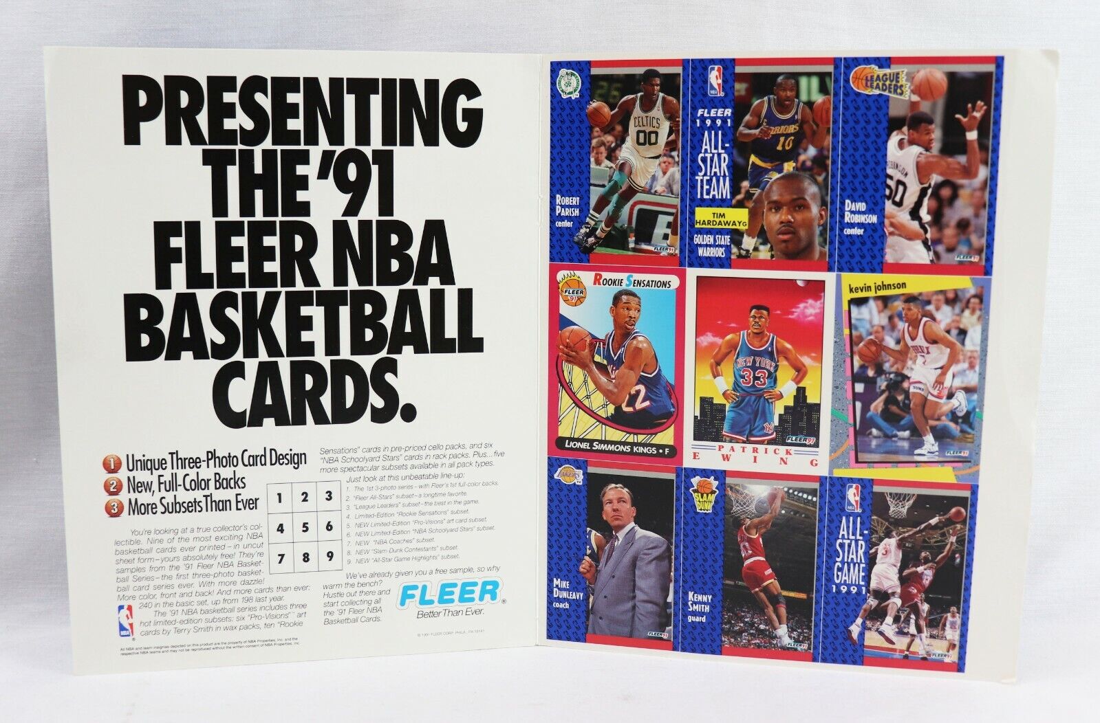 VINTAGE 1991 Fleer Basketball 9 Card Uncut Sheet David Robinson Robert Parish