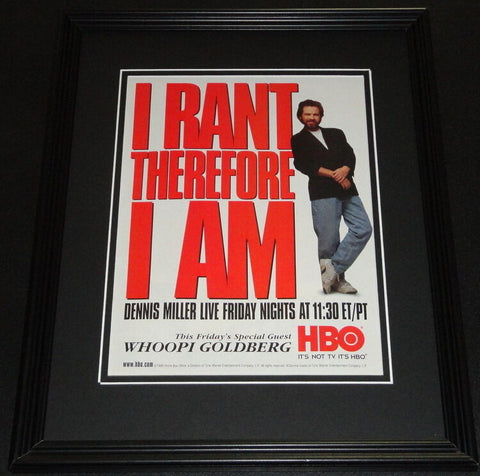 Dennis Miller 1998 Framed ORIGINAL Vintage Advertisement HBO I Rant Therefore..