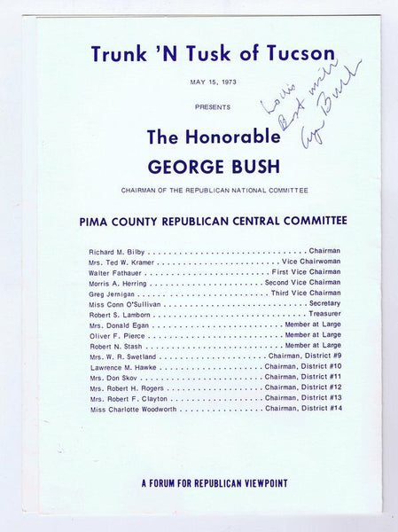 President George HW Bush Signed 1973 Program JSA COA