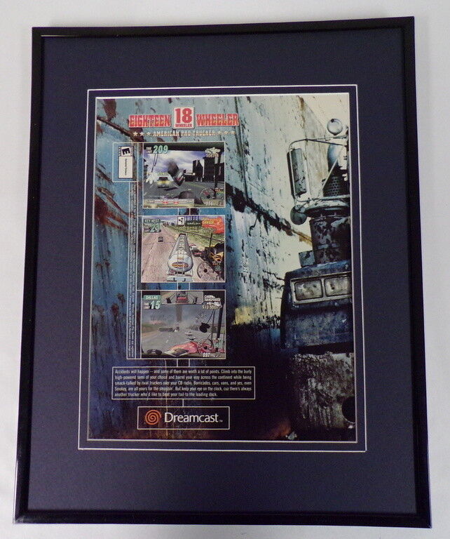 18 Wheeler Pro Trucker 2001 Sega Dreamcast Framed 11x14 ORIGINAL Advertisement