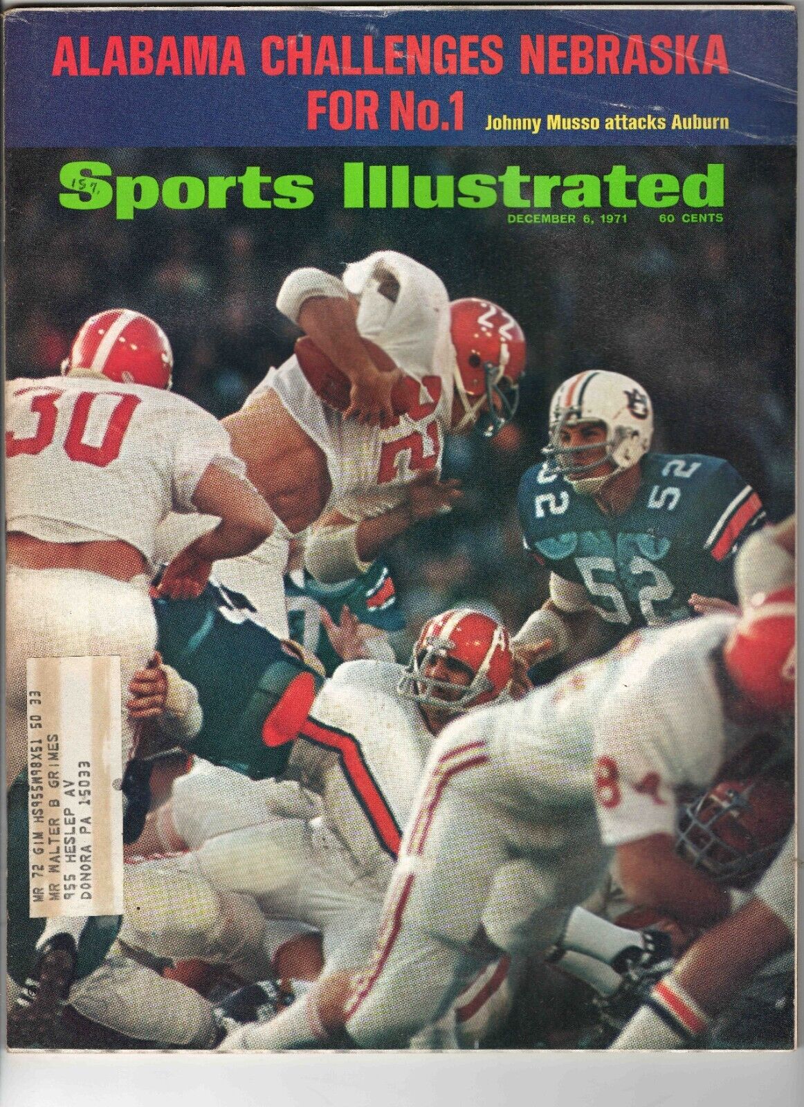 Dec 6 1971 Sports Illustrated Magazine Johnny Musso Alabama