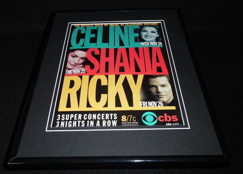 Celine Dion Shania Twain 1999 CBS Concerts Framed 11x14 ORIGINAL Advertisement