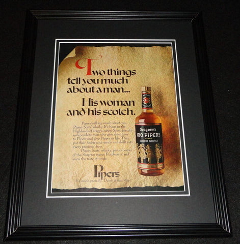 1970 Seagram's 100 Pipers Scotch Whisky 11x14 Framed ORIGINAL Advertisement