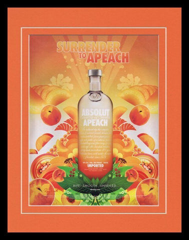 2005 Absolut Apeach Vodka Framed 11x14 ORIGINAL Vintage Advertisement