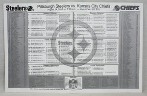 ORIGINAL 2013 KC Chiefs @ Pittsburgh Steelers Lineup Card Roethlisberger