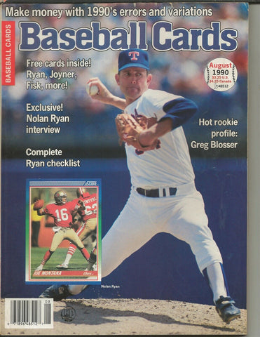 ORIGINAL Vintage Aug 1990 Baseball Cards Magazine w/ Cards Nolan Ryan