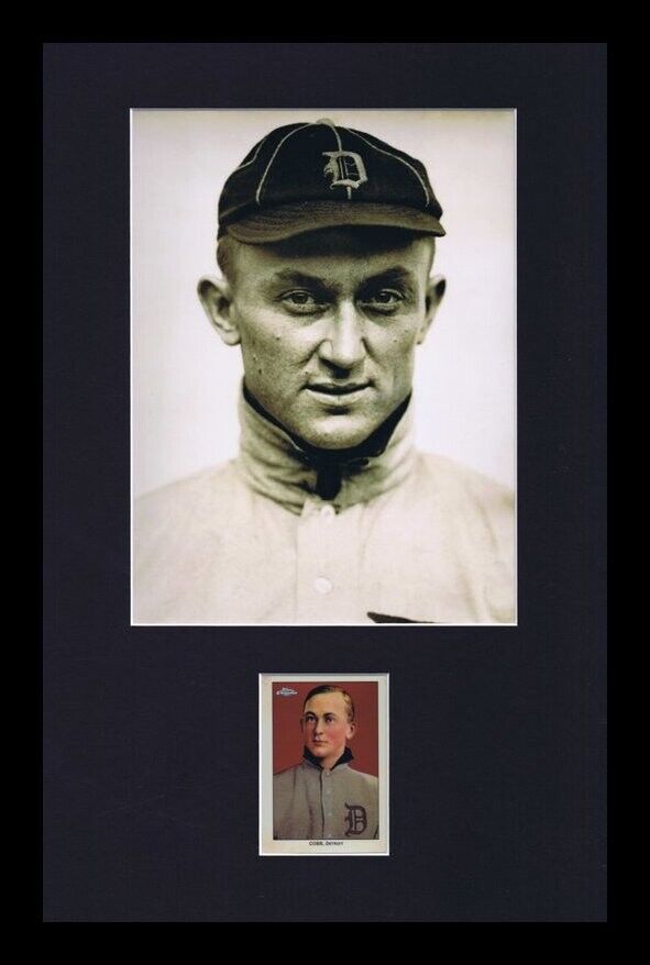 Ty Cobb 11x17 Framed Photo + Topps Chrome Rookie Card Reprint Tigers