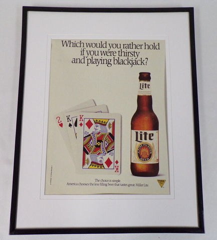 1989 Miller Lite Beer / Blackjack Framed 11x14 ORIGINAL Vintage Advertisement 