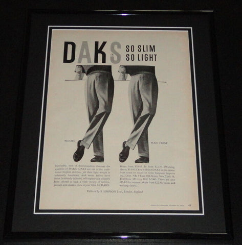 1958 Daks Pleated Pants 11x14 Framed ORIGINAL Vintage Advertisement