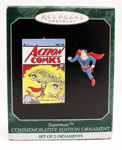 VINTAGE 1998 Hallmark Christmas Ornament Action Comics Superman Set