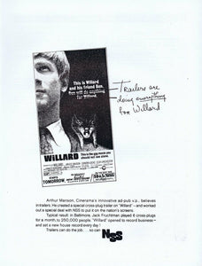 Willard 1971 ORIGINAL Vintage 9x12 Industry Ad Bruce Davison Sonda Locke