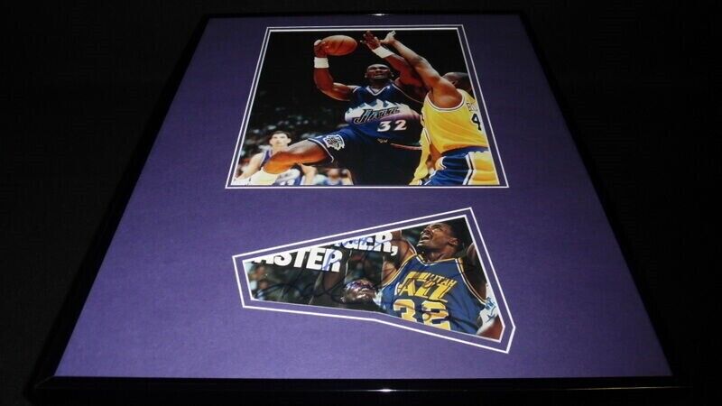 Karl Malone Signed Framed 16x20 Photo Poster Display JSA Utah Jazz