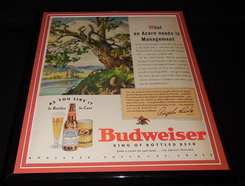 1937 Budweiser Beer August Busch Framed 11x14 ORIGINAL Vintage Advertisement