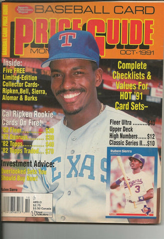 ORIGINAL Vintage Oct 1991 Baseball Card Price Guide Magazine w/ Cards R Sierra