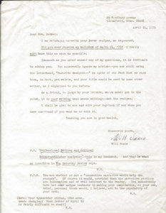 Will Vance Signed 1975 Typed Letter