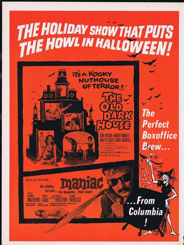 The Old Dark House / Maniac 1963 ORIGINAL Vintage 9x12 Industry Ad Tom Poston