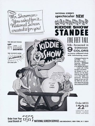 1965 Kiddie Show Clown Standee ORIGINAL Vintage 9x12 Industry Ad 