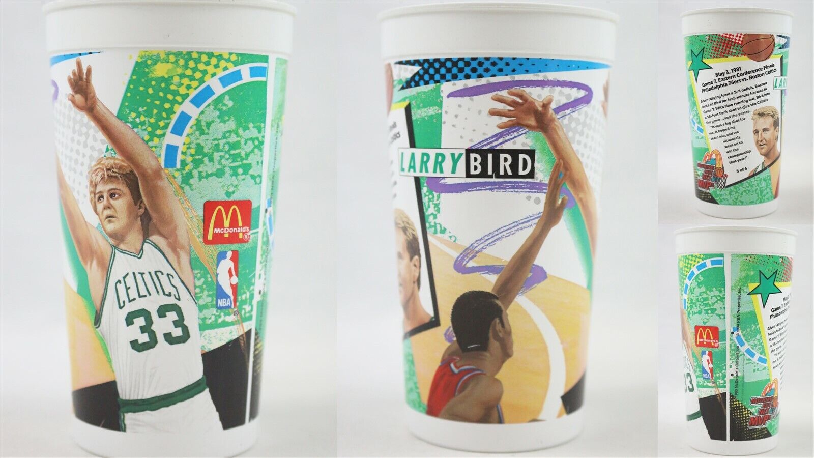 VINTAGE 1993 McDonald's Coke Larry Bird Celtics Large Plastic Cup 