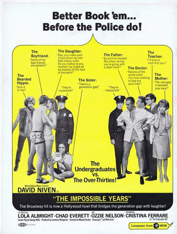 The Impossible Years ORIGINAL Vintage 1968 9x12 Industry Ad David Niven