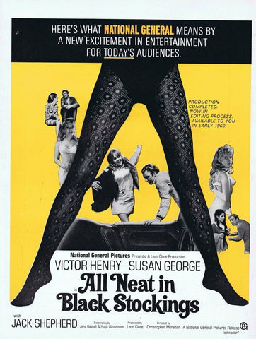 All Neat in Black Stockings 1969 ORIGINAL Vintage 9x12 Industry Ad Susan George