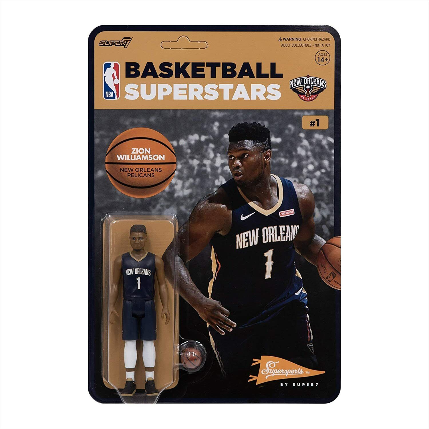 NEW SEALED 2021 Super7 ReAction Zion Williamson Pelicans 3.75" Action Figure