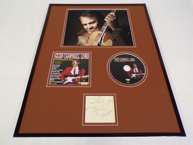 Glen Campbell Signed Framed 16x20 Live CD & Photo Set JSA